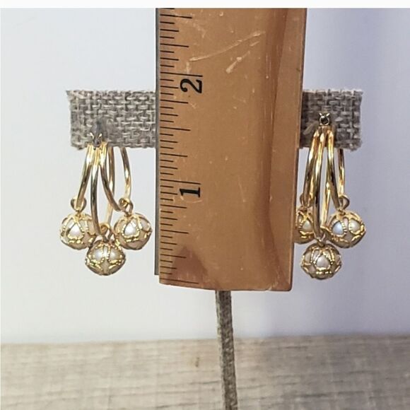 GOLDTONE Leverback Hoop & Caged Beads Earrings - Picture 4 of 5